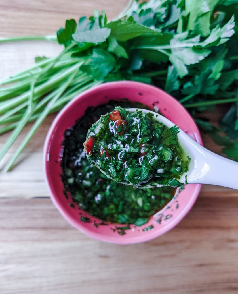 chimichurri sauce in a small bowl 