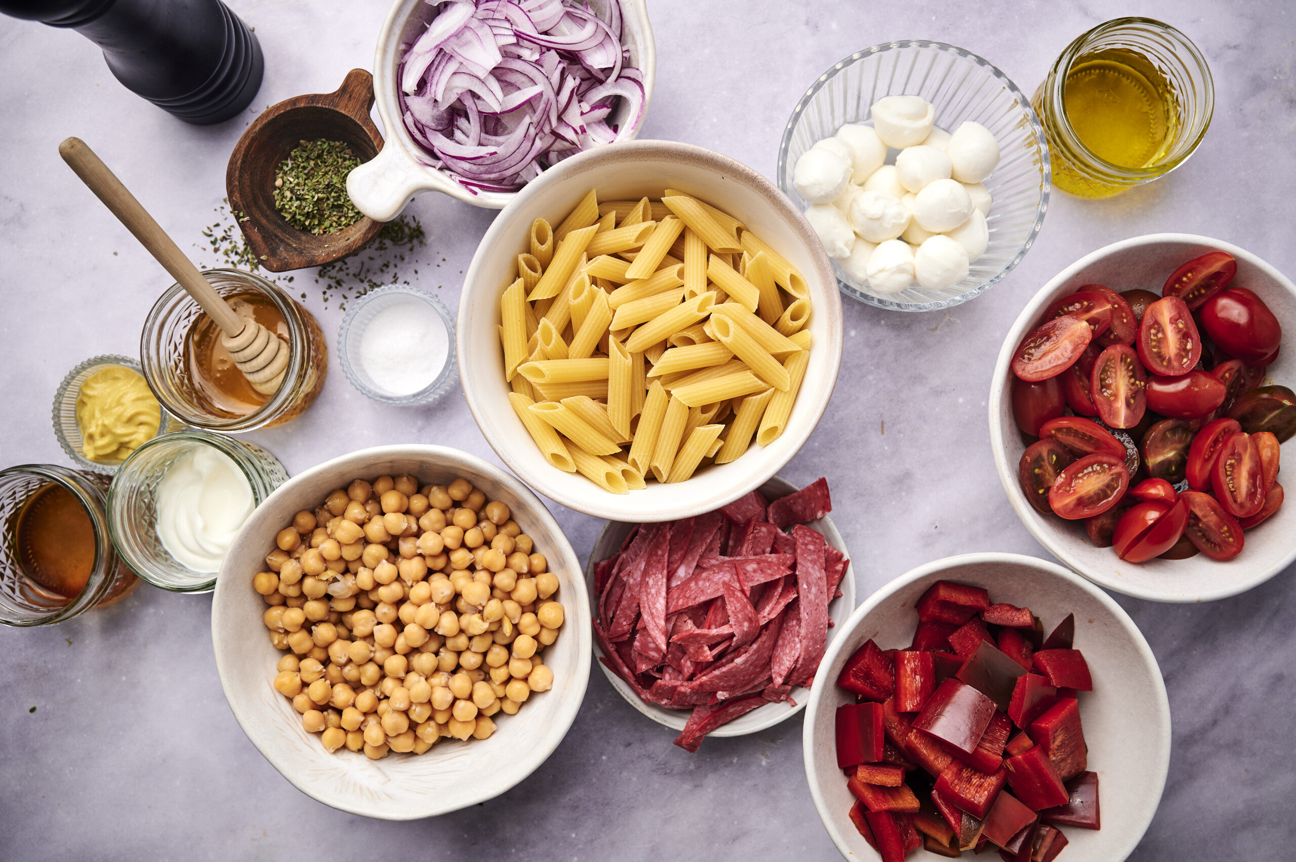 Ingredients for Italian chopped pasta salad