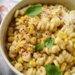 Creamy corn pasta in a bowl