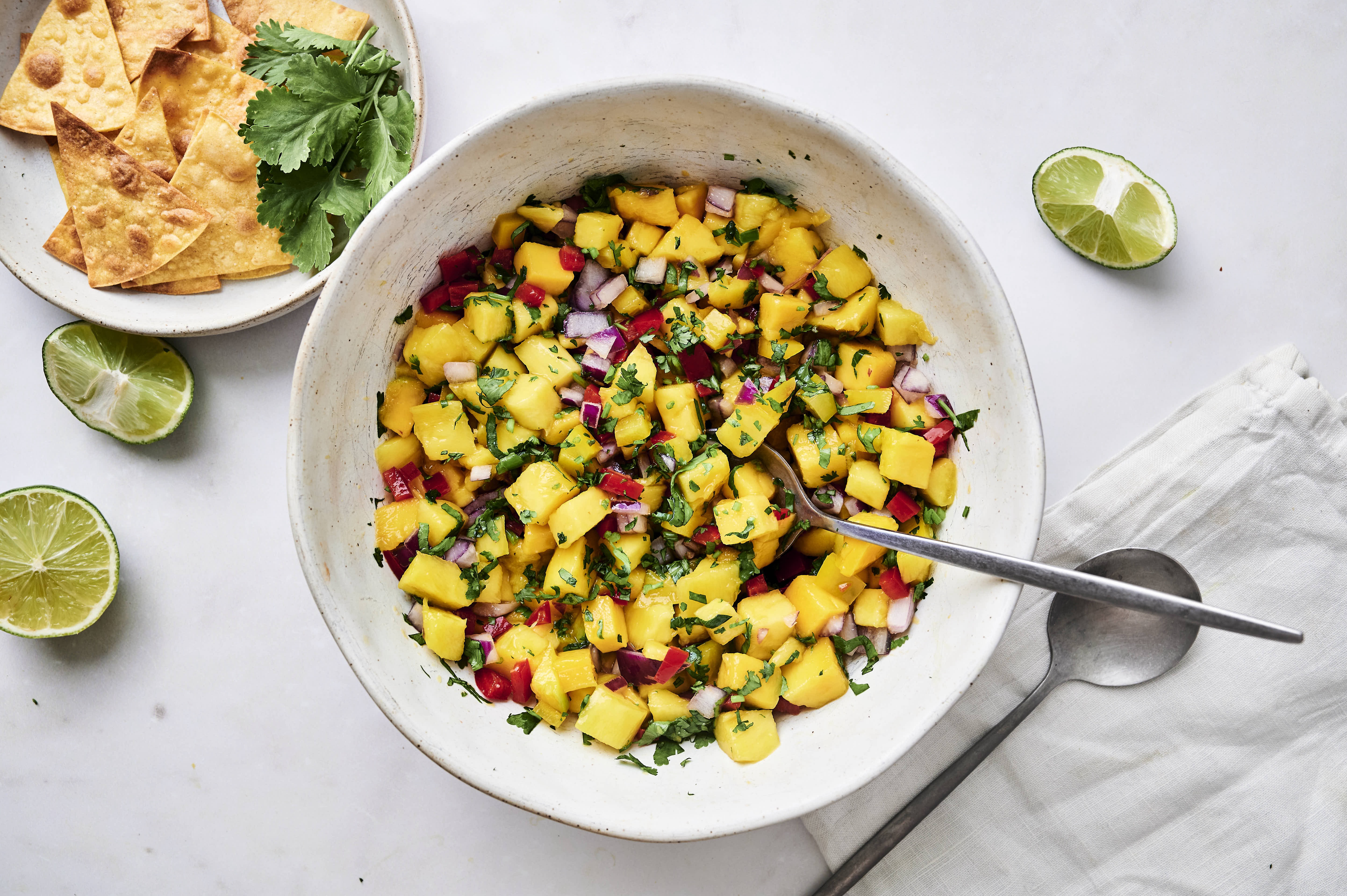 Fresh mango salsa in a bowl. 