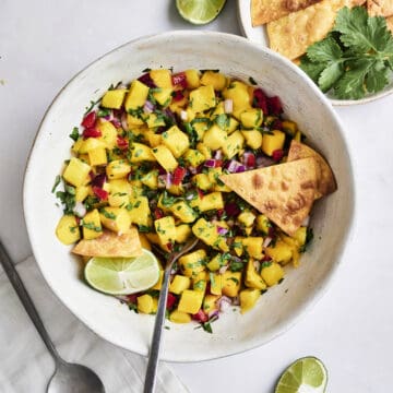 Mango salsa in serving bowl