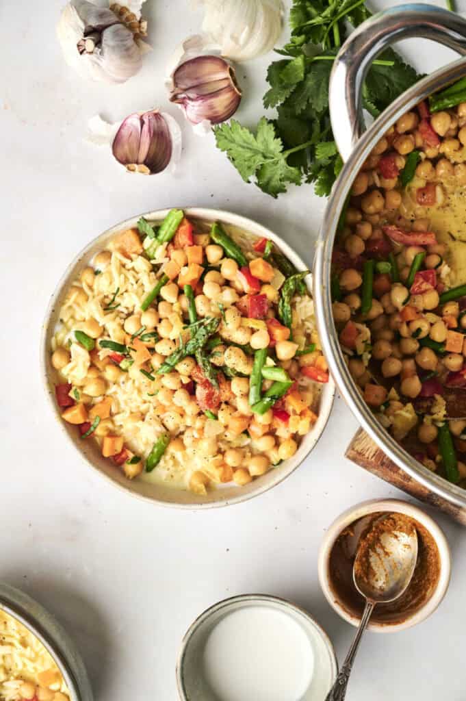 thai vegan chickpea curry in bowl 