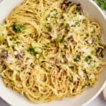 braised cabbage pasta in a bowl