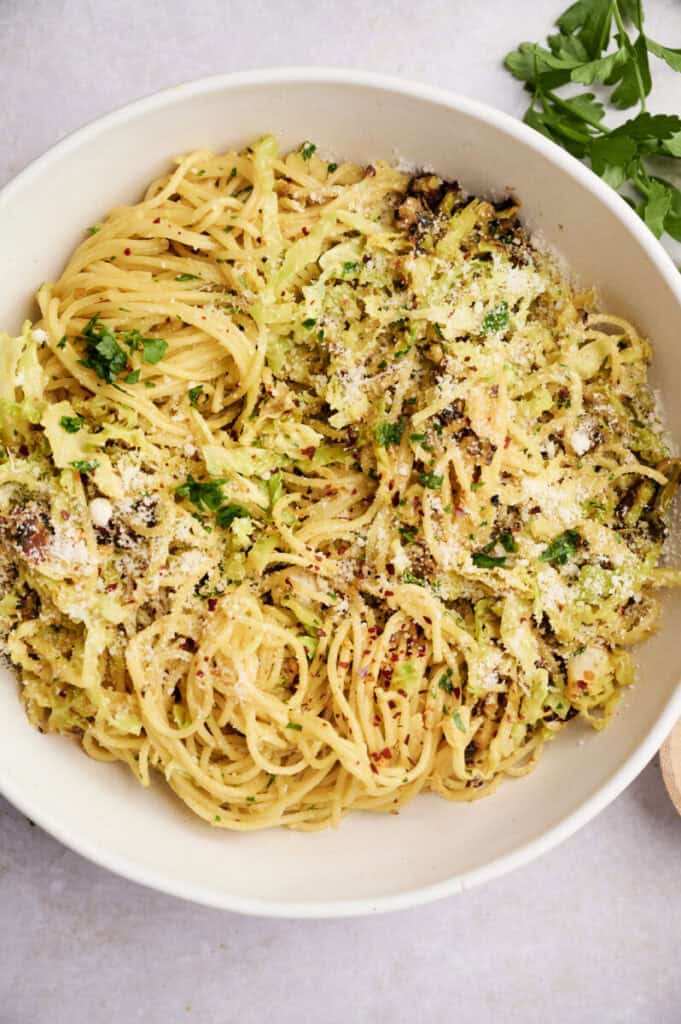 braised cabbage pasta in a bowl