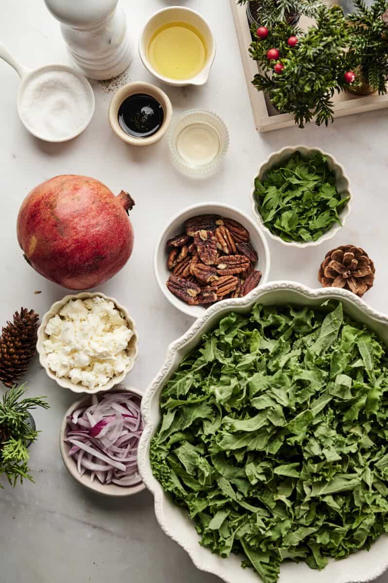 Ingredients for kale salad on table 