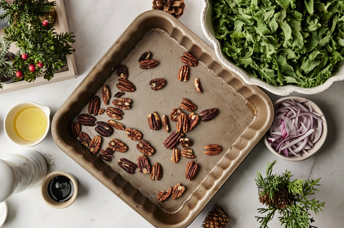 Roasted pecans on sheet pan