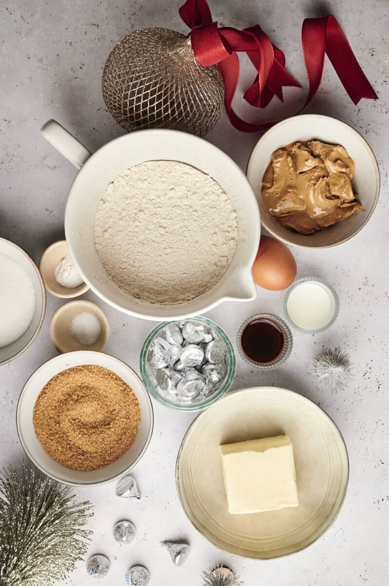 Ingredients for peanut butter blossom cookies 