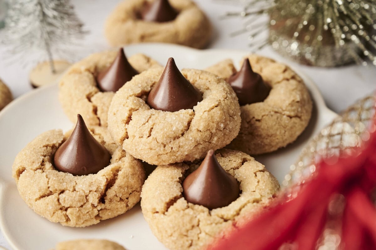 Peanut butter blossom cookies on a plate 