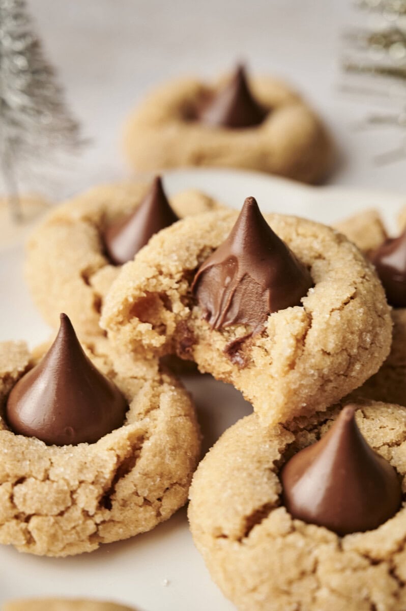 Peanut butter blossom cookies on plate 