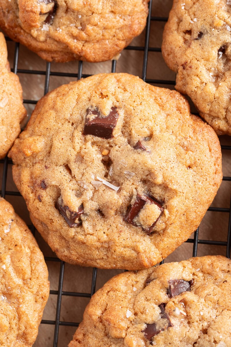 Brown Butter Toffee Chocolate Chunk Cookie on rack