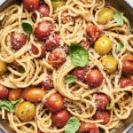 fresh cherry tomato pasta in pan