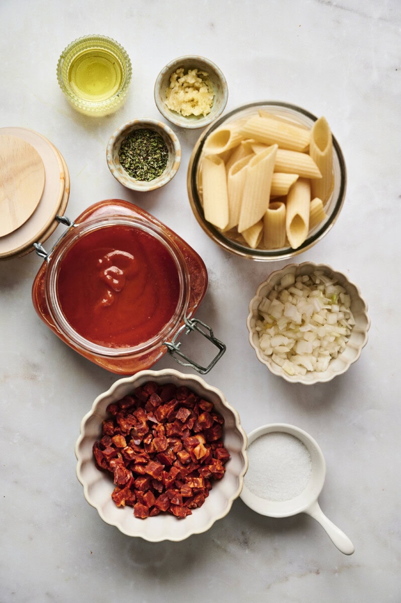 Ingredients for spanish chorizo pasta