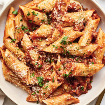 Spanish chorizo pasta on plate