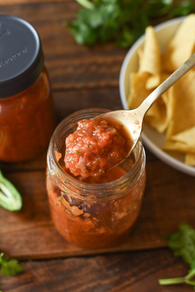 tomato salsa in jar
