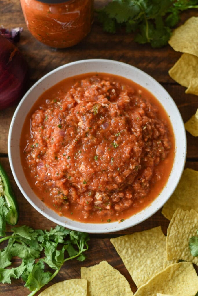 Slow roasted tomato salsa in serving bowl