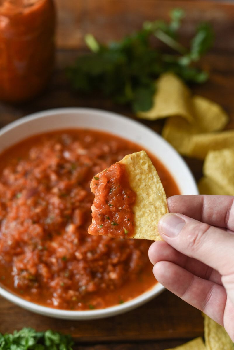 Roasted tomato salsa in bowl 