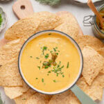 Green chlie queso in serving bowl