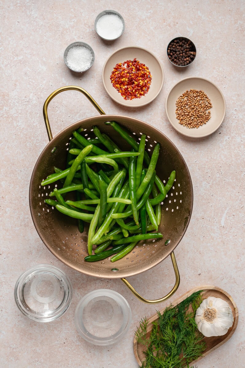 Ingredients for dilly beans laid out 