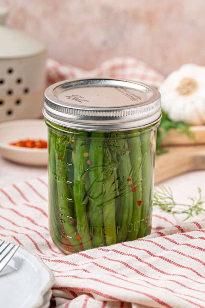 Dilly beans in sealed jar