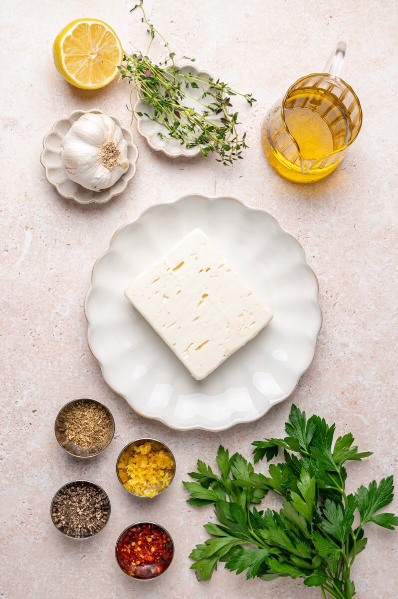 Ingredients for marinaded feta