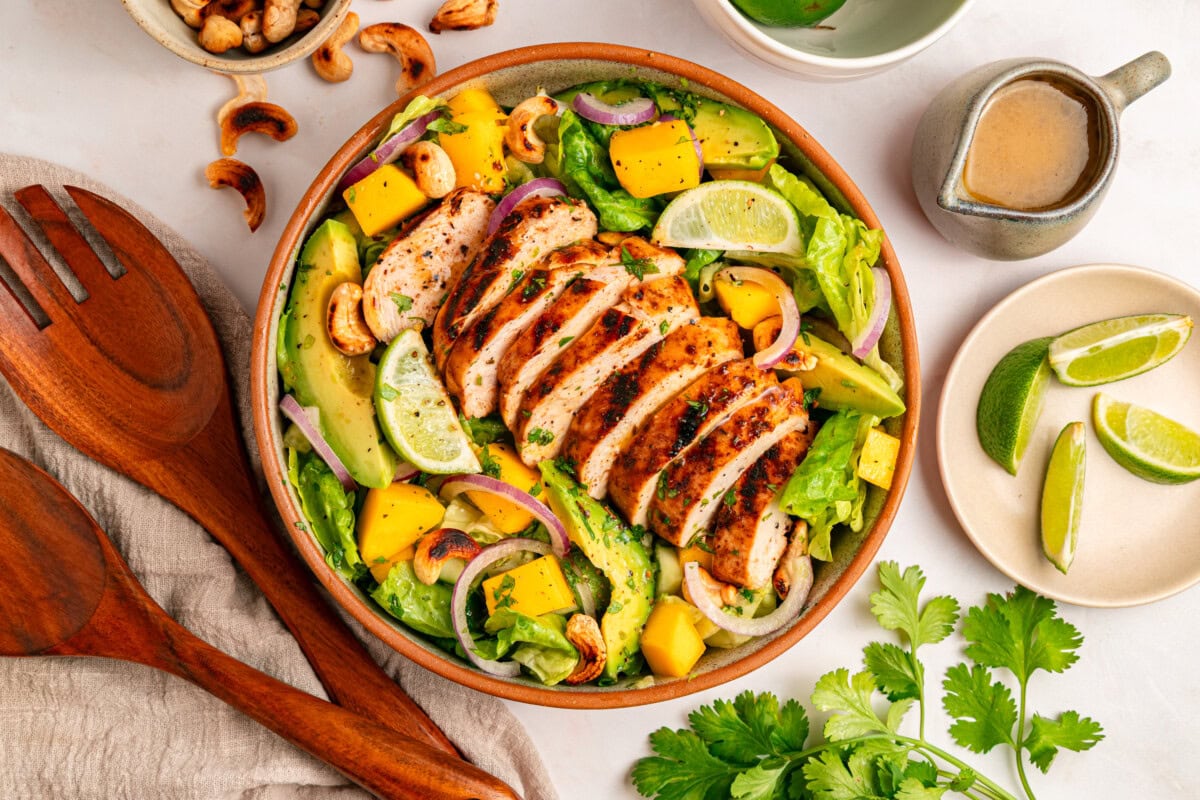 Jerk chicken salad in bowl