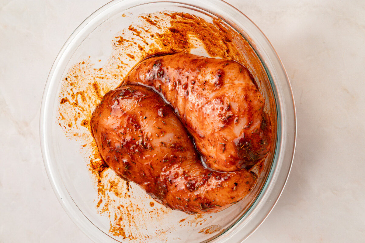 chicken in jerk marinade in bowl