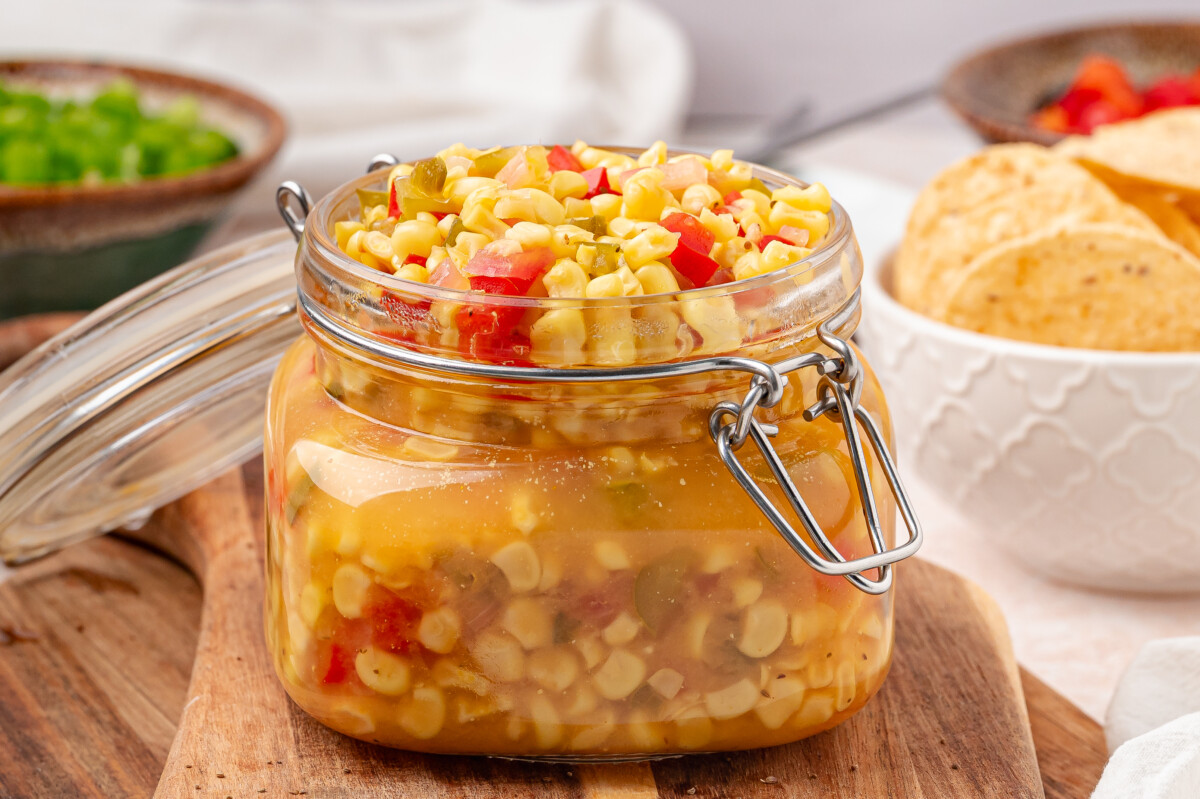 corn relish stored in mason jar