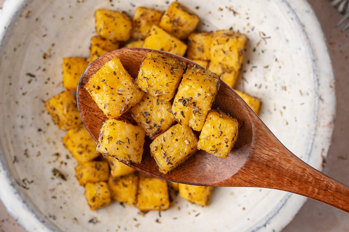 cooked polenta croutons