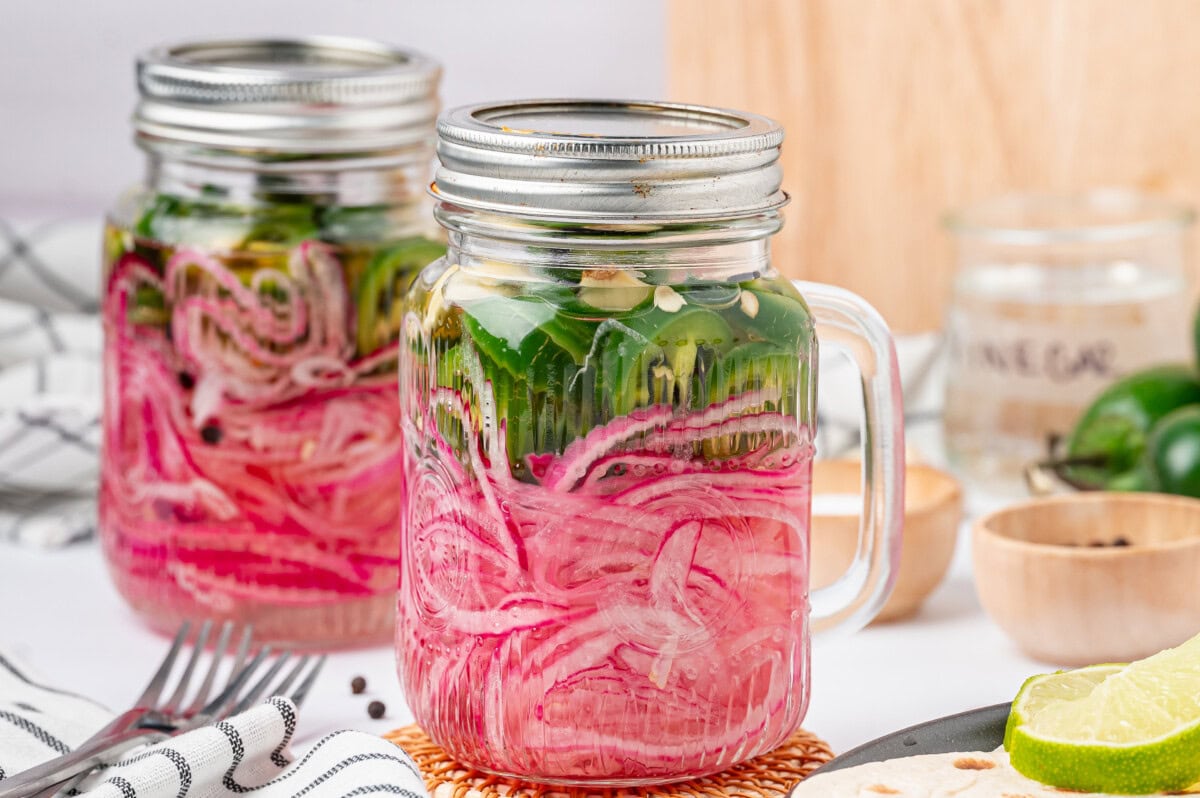 picked onion and jalapeno in jar